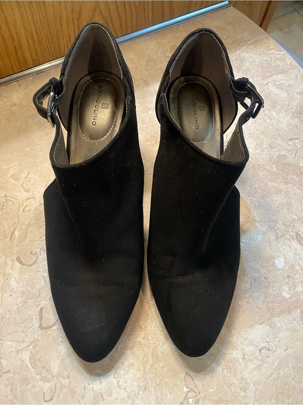 Bandolino Black Pointed Toe Slingback Mules with Buckle